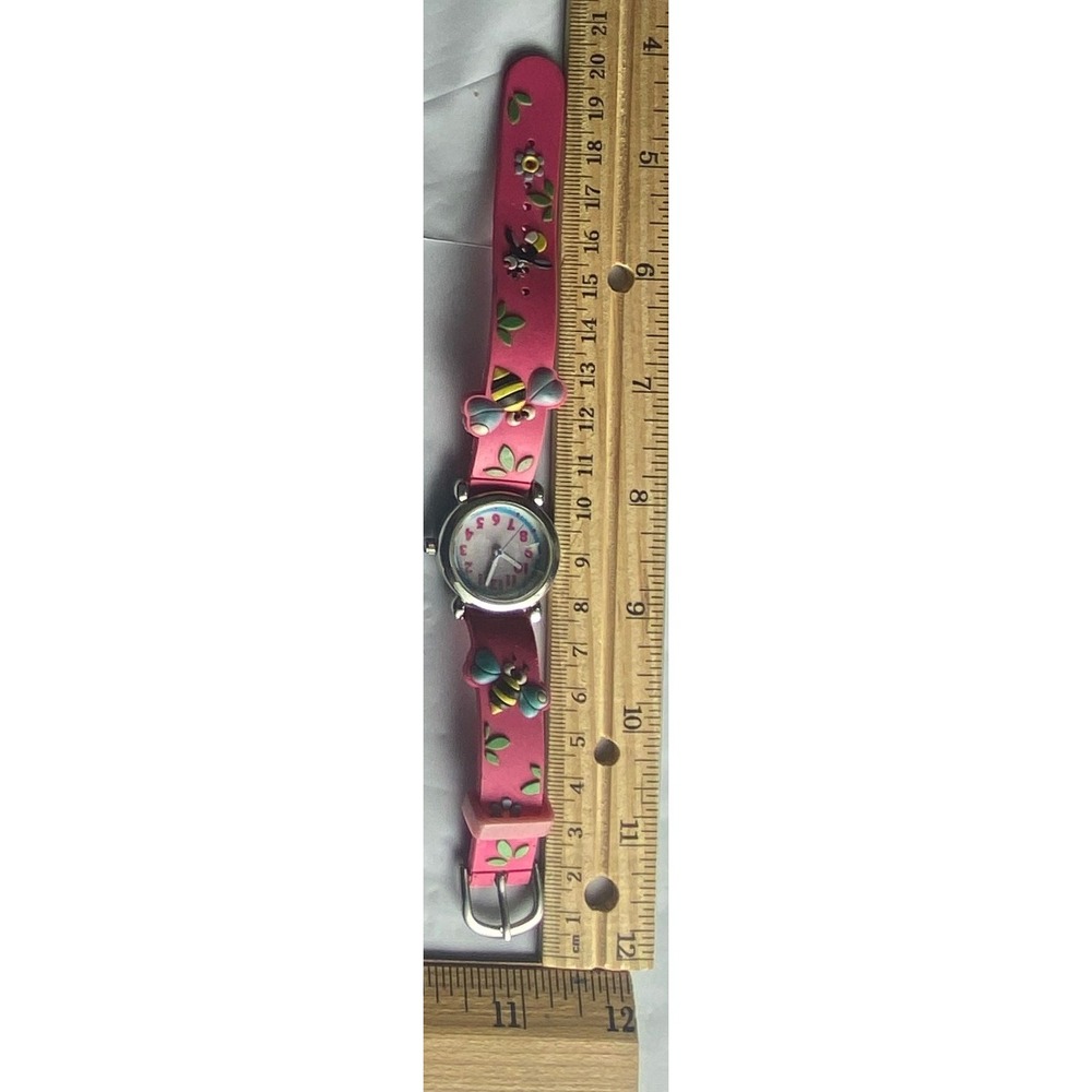 Kids Pink Watch with Bees and Flowers Adjustable Strap
